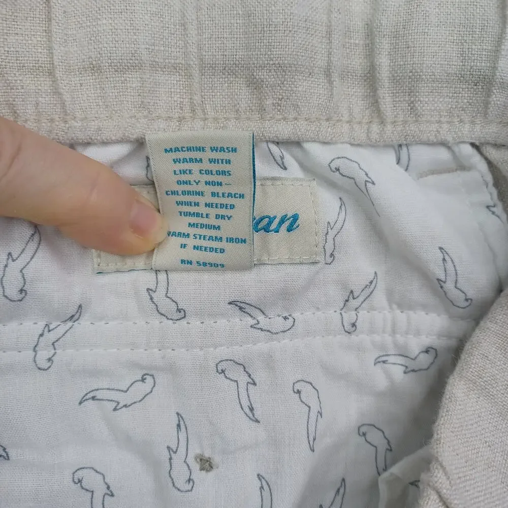 Caribbean 100% Linen Cargo Pants Men's 36x30 Beige Drawstring Coastal Straight